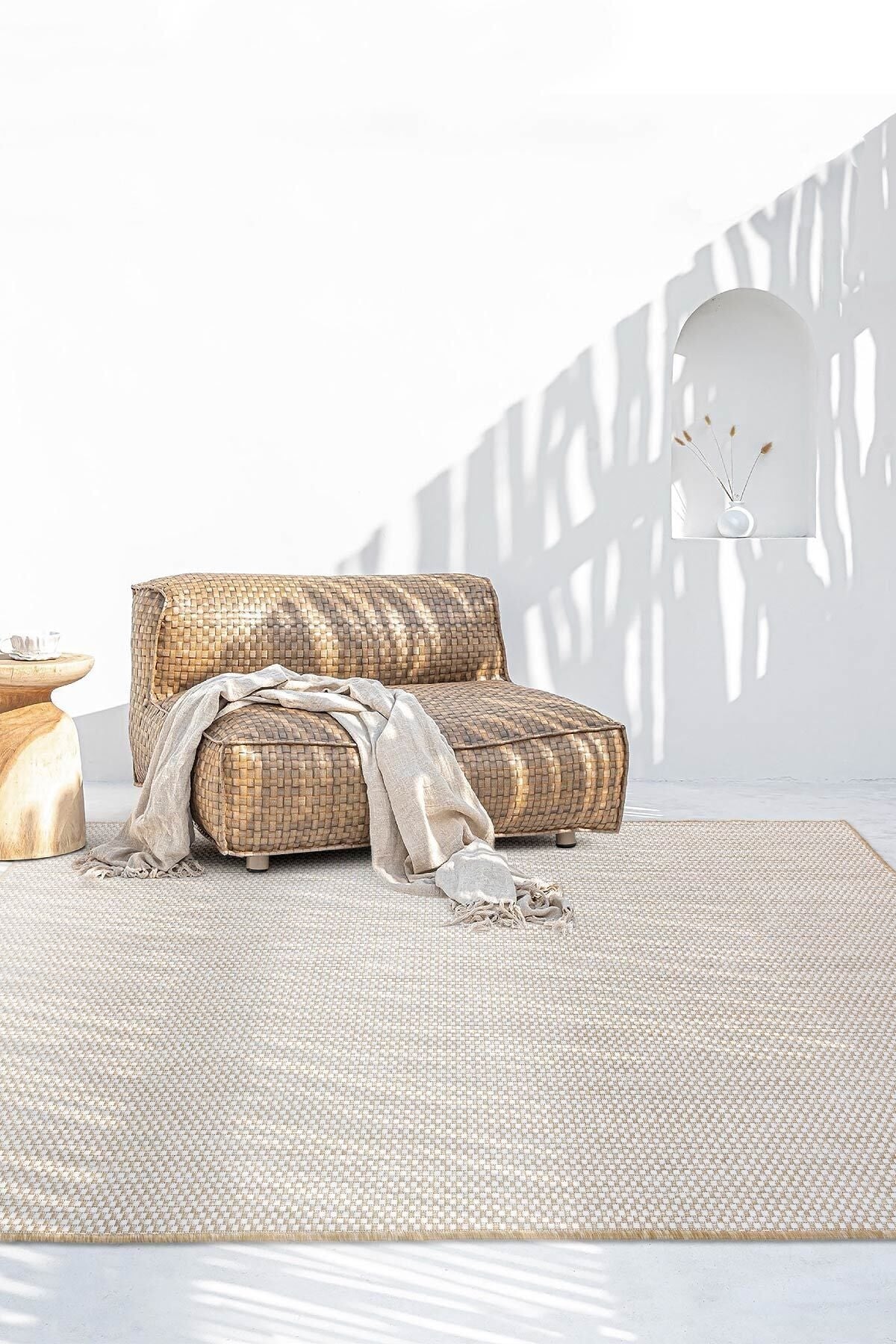 Fresco Ekru Natural İskandinav Jüt Yıkanabilir Halı Kilim Balkon Teras Salon Koridor Halısı 20521B