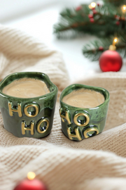 Gleam Yeşil Seramik El Yapımı Mug & Türk Kahvesi Karışık 2'Li Set Altın Kaplama Ho-Ho Kabartmalı 2154