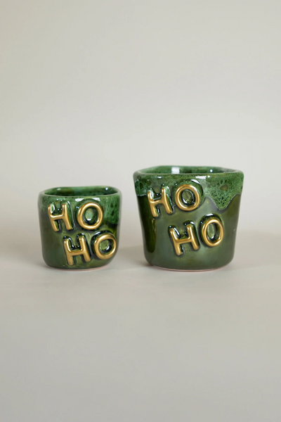 Gleam Yeşil Seramik El Yapımı Mug & Türk Kahvesi Karışık 2'Li Set Altın Kaplama Ho-Ho Kabartmalı 2154