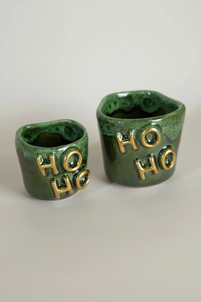 Gleam Yeşil Seramik El Yapımı Mug & Türk Kahvesi Karışık 2'Li Set Altın Kaplama Ho-Ho Kabartmalı 2154
