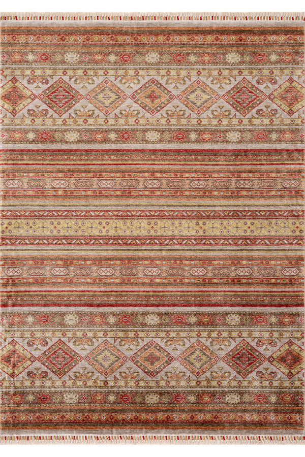 Heriz Bej Bordo Etnik Desenli Halı A0986B