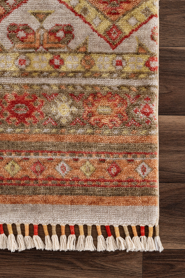 Heriz Bej Bordo Etnik Desenli Halı A0986B