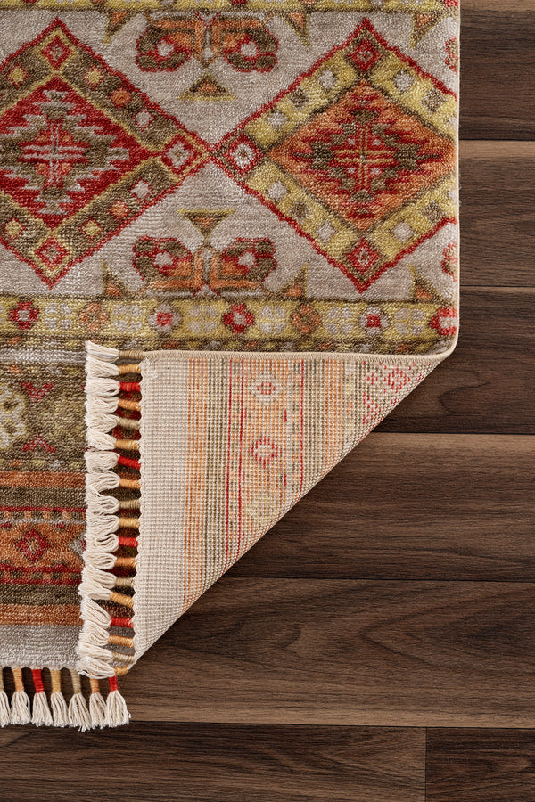 Heriz Bej Bordo Etnik Desenli Halı A0986B