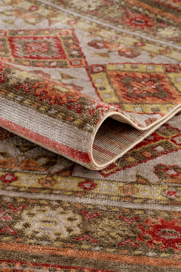 Heriz Bej Bordo Etnik Desenli Halı A0986B