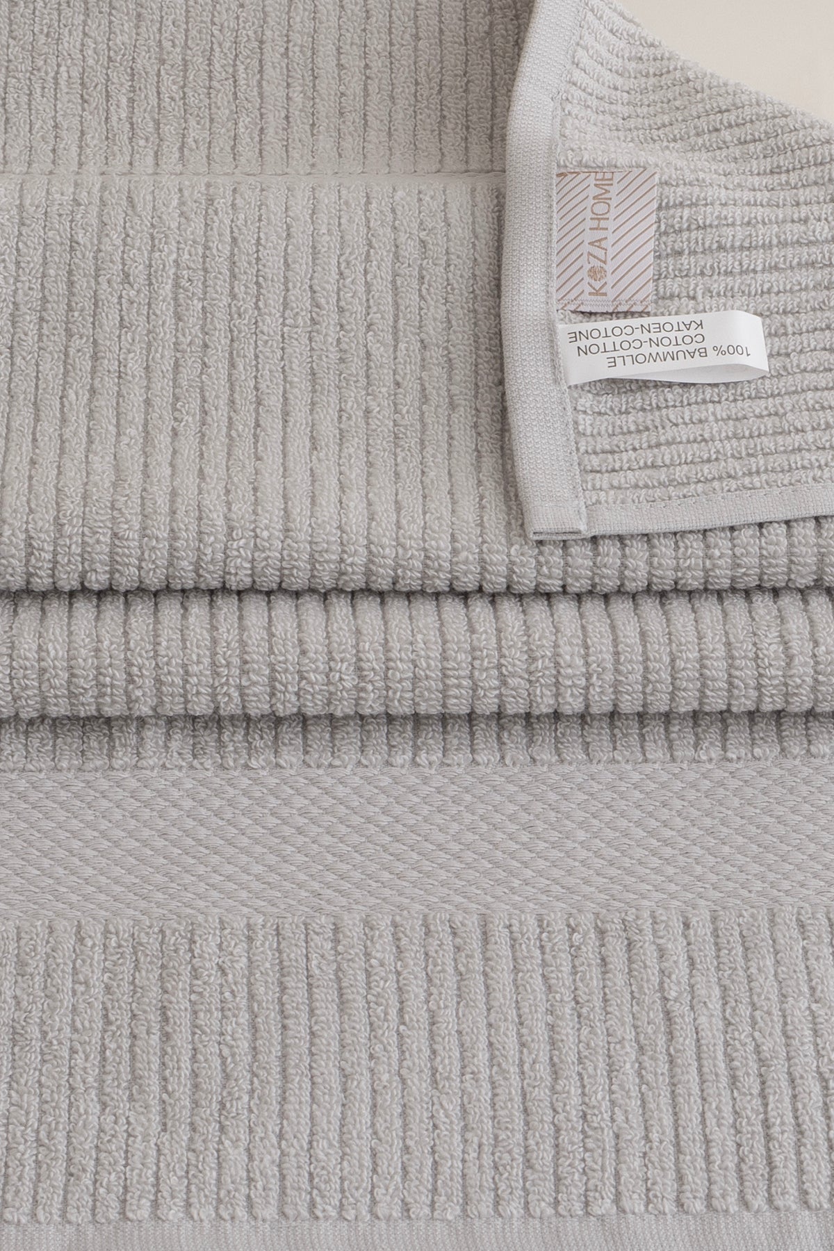 Ivory Gri Fitilli Mikro Fiber %100 Pamuk 2'Li Banyo Havlusu Seti 50 X 90 - 70 X 140 1126A