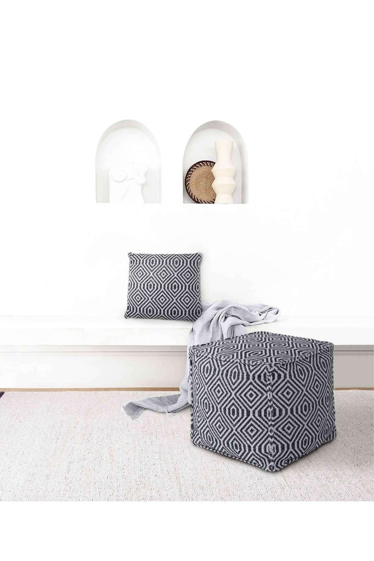 Keyf Siyah Beyaz Puf P22084A