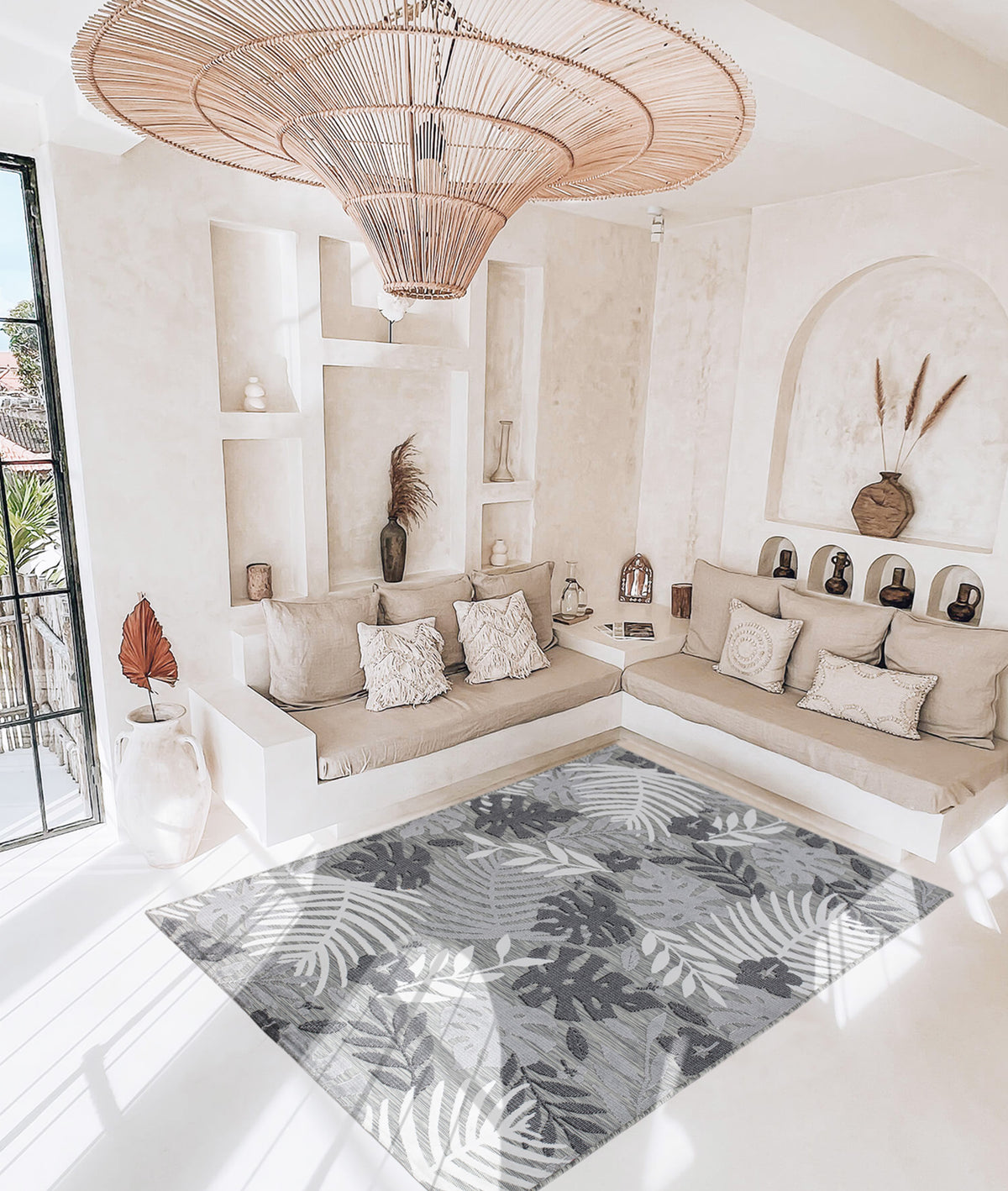 Koza Garden Gri Halı Kilim Balkon Teras Bahçe Salon Koridor Makine Halısı 65245