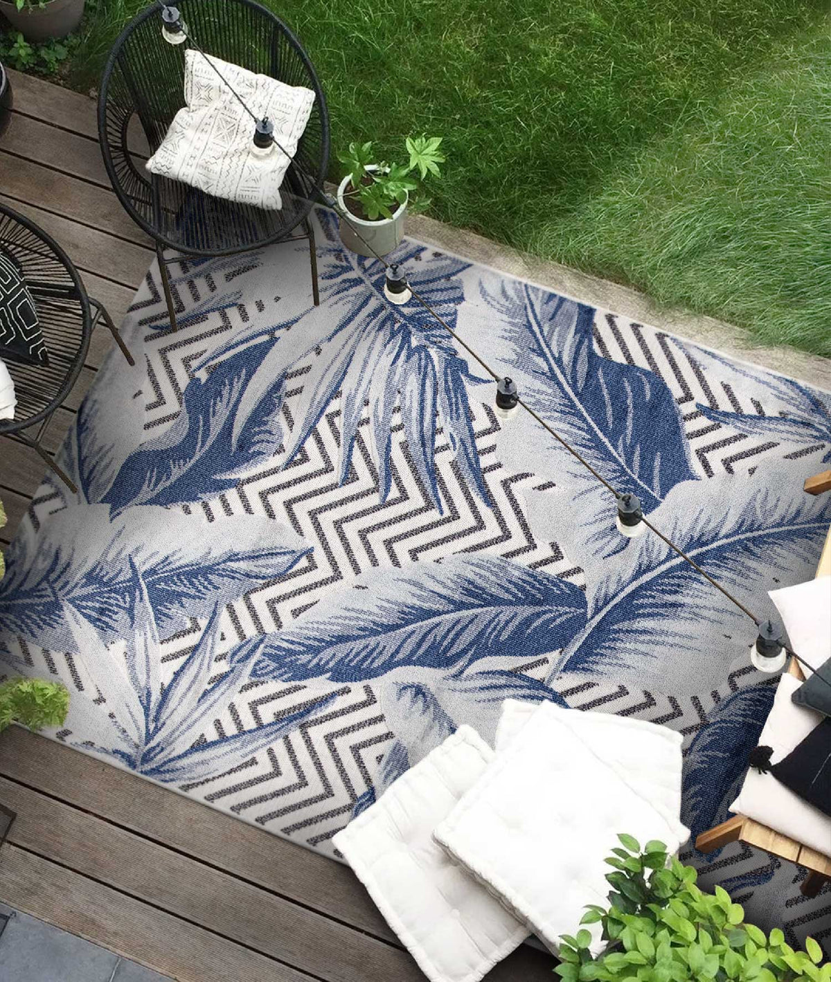 Koza Garden Mavi Halı Kilim Balkon Teras Bahçe Salon Koridor Makine Halısı 65242