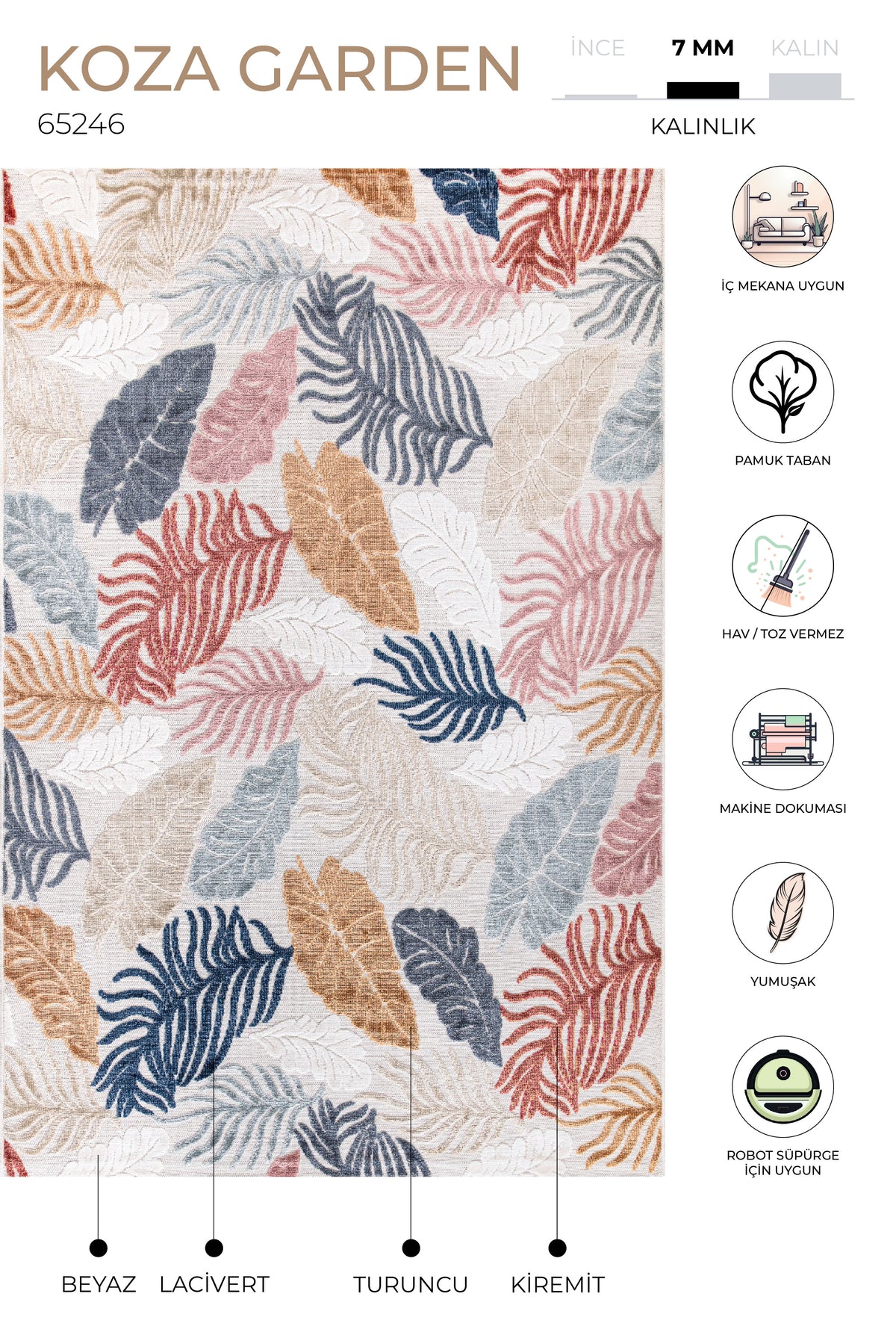 Koza Garden Multi Halı Kilim Balkon Teras Bahçe Salon Koridor Makine Halısı 65246