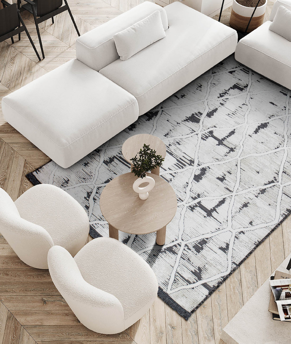 Koza Meridyen Siyah Halı Kilim Balkon Teras Bahçe Salon Koridor Makine Halısı 65284