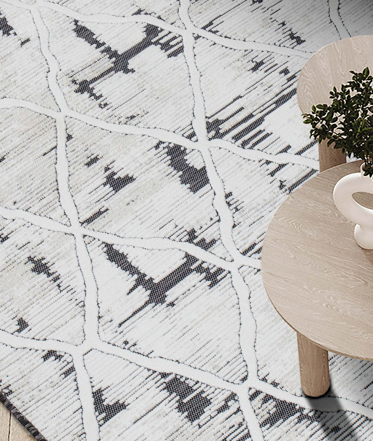 Koza Meridyen Siyah Halı Kilim Balkon Teras Bahçe Salon Koridor Makine Halısı 65284