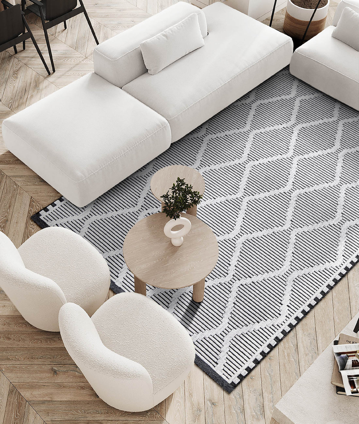 Koza Meridyen Siyah Halı Kilim Balkon Teras Bahçe Salon Koridor Makine Halısı 65296