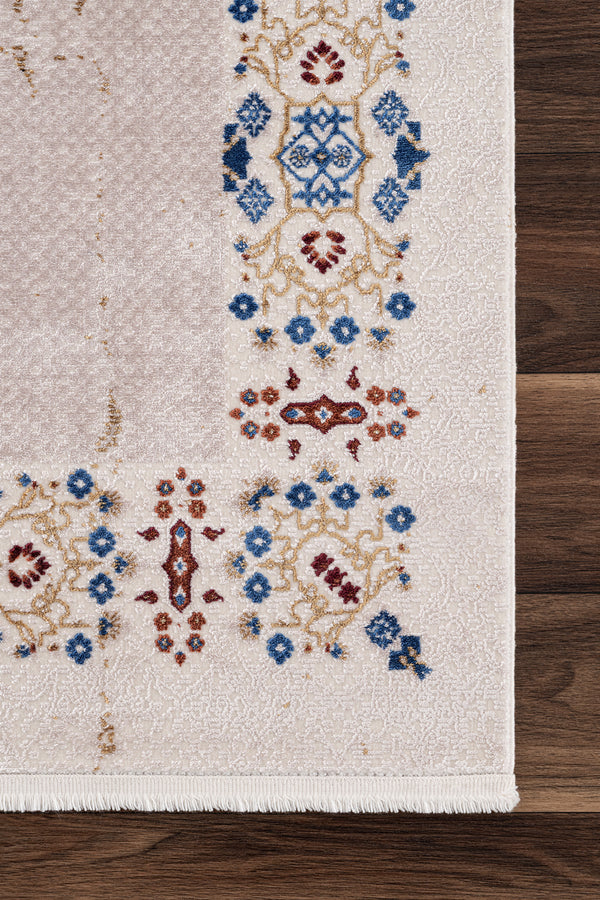 Koza Nostalgia Krem Mavi Salon Halısı A3011D