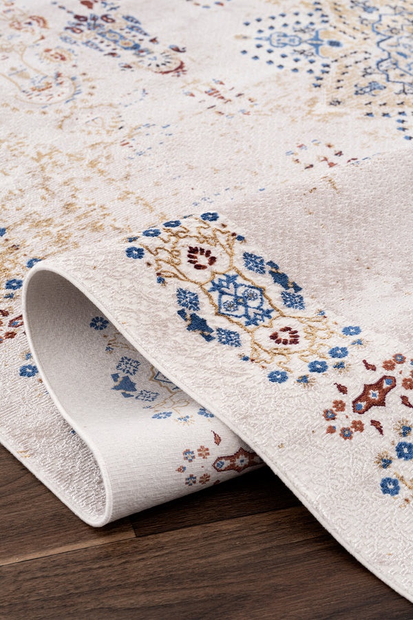 Koza Nostalgia Krem Mavi Salon Halısı A3011D