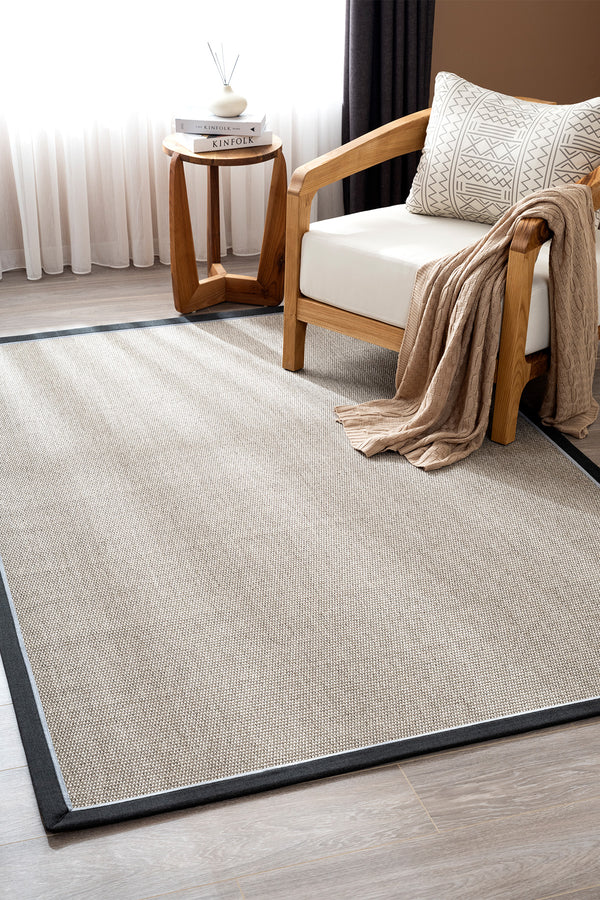 Koza Premium Sahara Bordure Gri-Bordür Siyah Mavi Sisal Halı B3610G