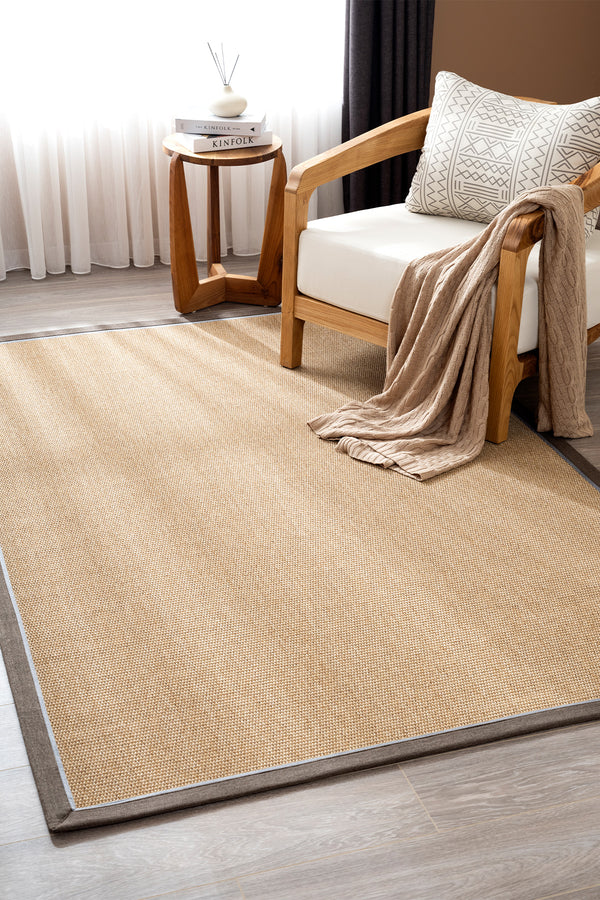 Koza Premium Sahara Bordure Natural-Bordür Kahve Mavi Sisal Halı B3610A