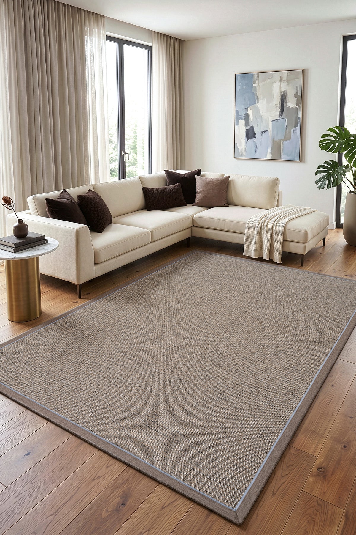 Koza Sahara Bej Multi Bordür Vizon Mavi Halı B3622G
