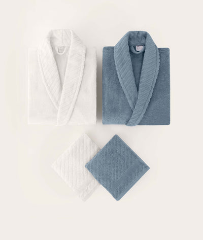 Likya Mavi-Beyaz 4'li Aile Bornoz Seti 1061A