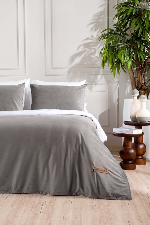 Linda Antrasit Kadife Çift Kişilik Nevresim Takımı 200x220 5011