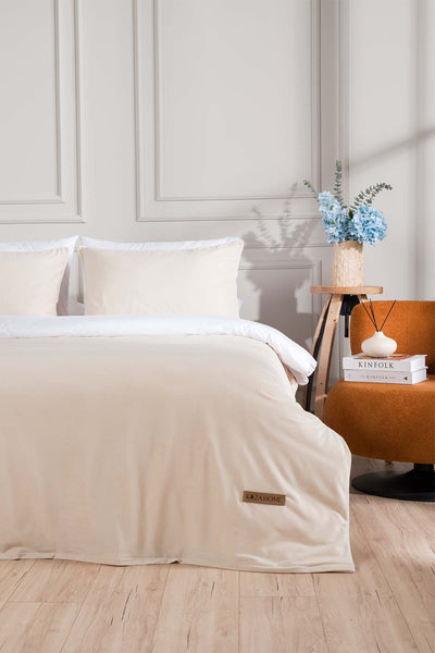 Linda Krem Kadife Çift Kişilik Nevresim Takımı 200x220 5007