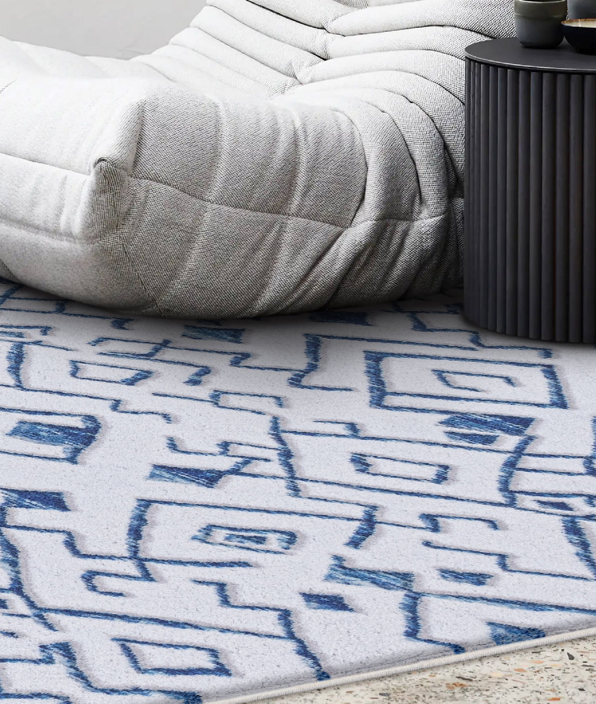 Maze Flux Mavi Desenli Peluş Halı 7451