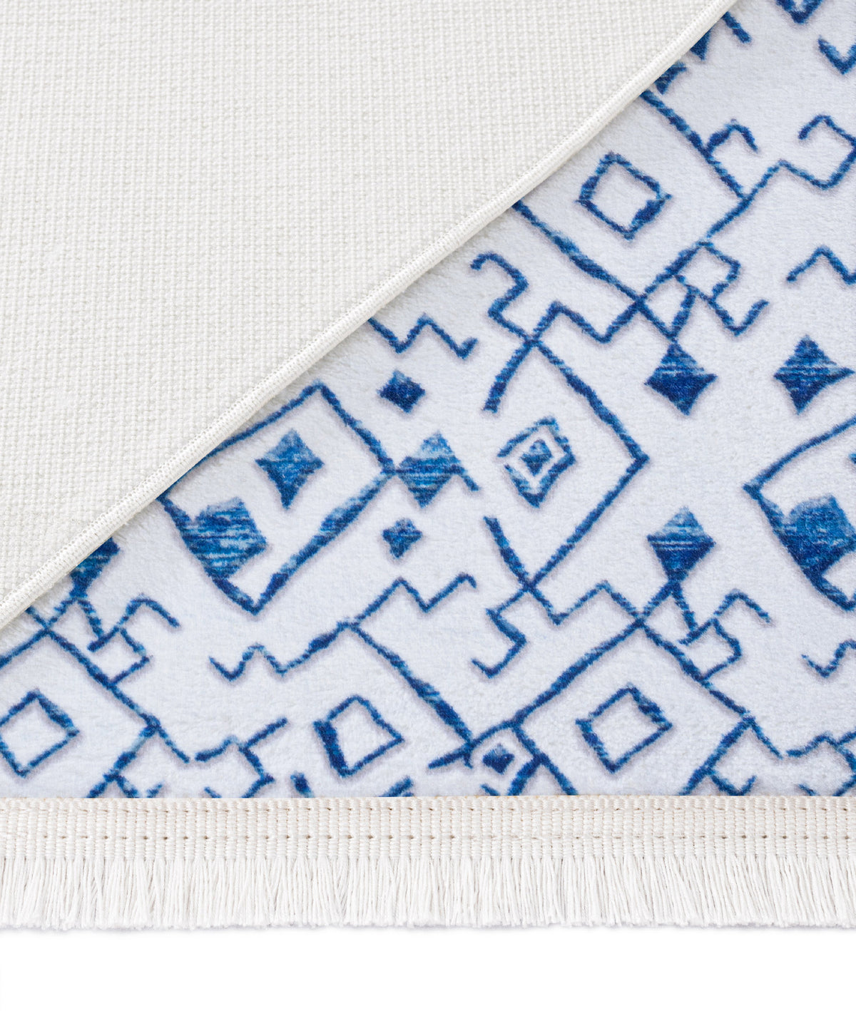 Maze Flux Mavi Desenli Peluş Halı 7451