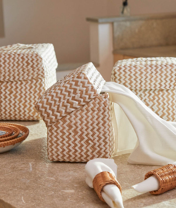 Meander 3'lü Hasır Dekoratif Saklama Kutusu 8775