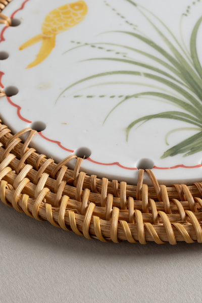 Meander Doğal Rattan El Yapımı Çerçeveli 16 cm. Balık - Çiçek Desenli Nihale 9073