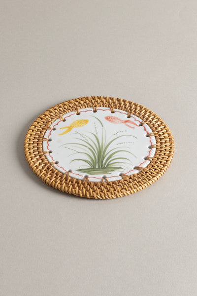 Meander Doğal Rattan El Yapımı Çerçeveli 16 cm. Balık - Çiçek Desenli Nihale 9073