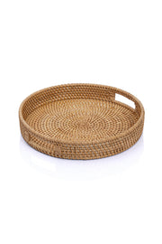 Meander El Yapımı Yuvarlak Küçük Boy Rattan Çok Amaçlı Kulplu Tepsi 30cm 8982