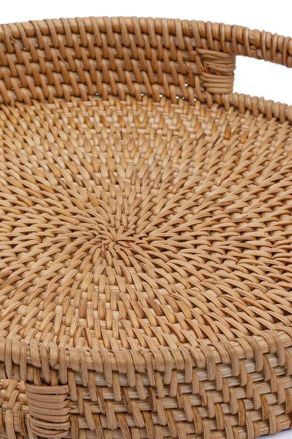 Meander El Yapımı Yuvarlak Küçük Boy Rattan Çok Amaçlı Kulplu Tepsi 30cm 8982