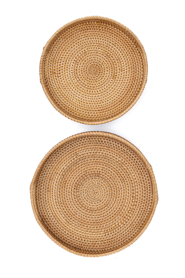 Meander El Yapımı Yuvarlak Küçük Boy Rattan Çok Amaçlı Kulplu Tepsi 30cm 8982