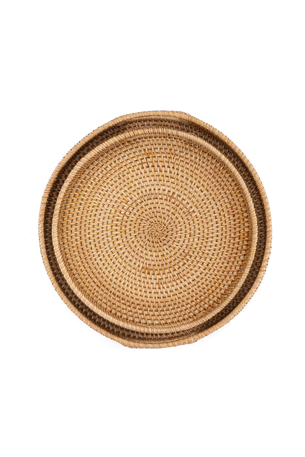 Meander El Yapımı Yuvarlak Küçük Boy Rattan Çok Amaçlı Kulplu Tepsi 30cm 8982