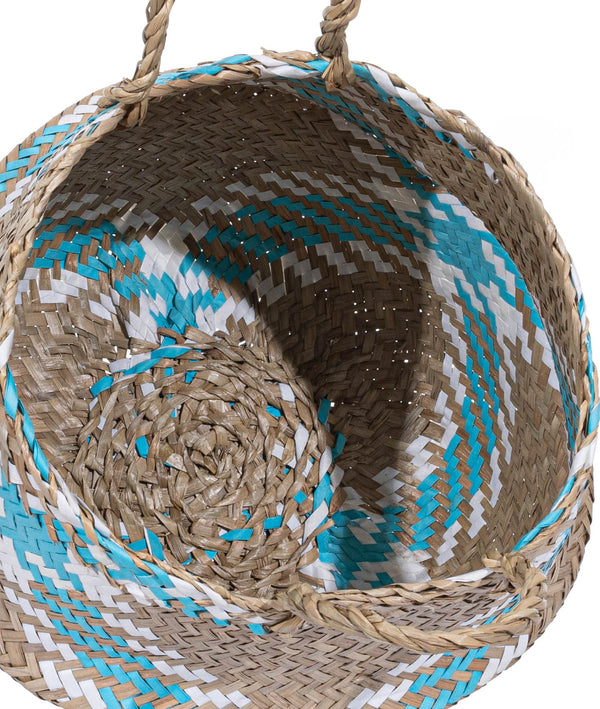 Meander Mavi Natural El Örme Dekoratif Hasır Kulplu Sepet 8807