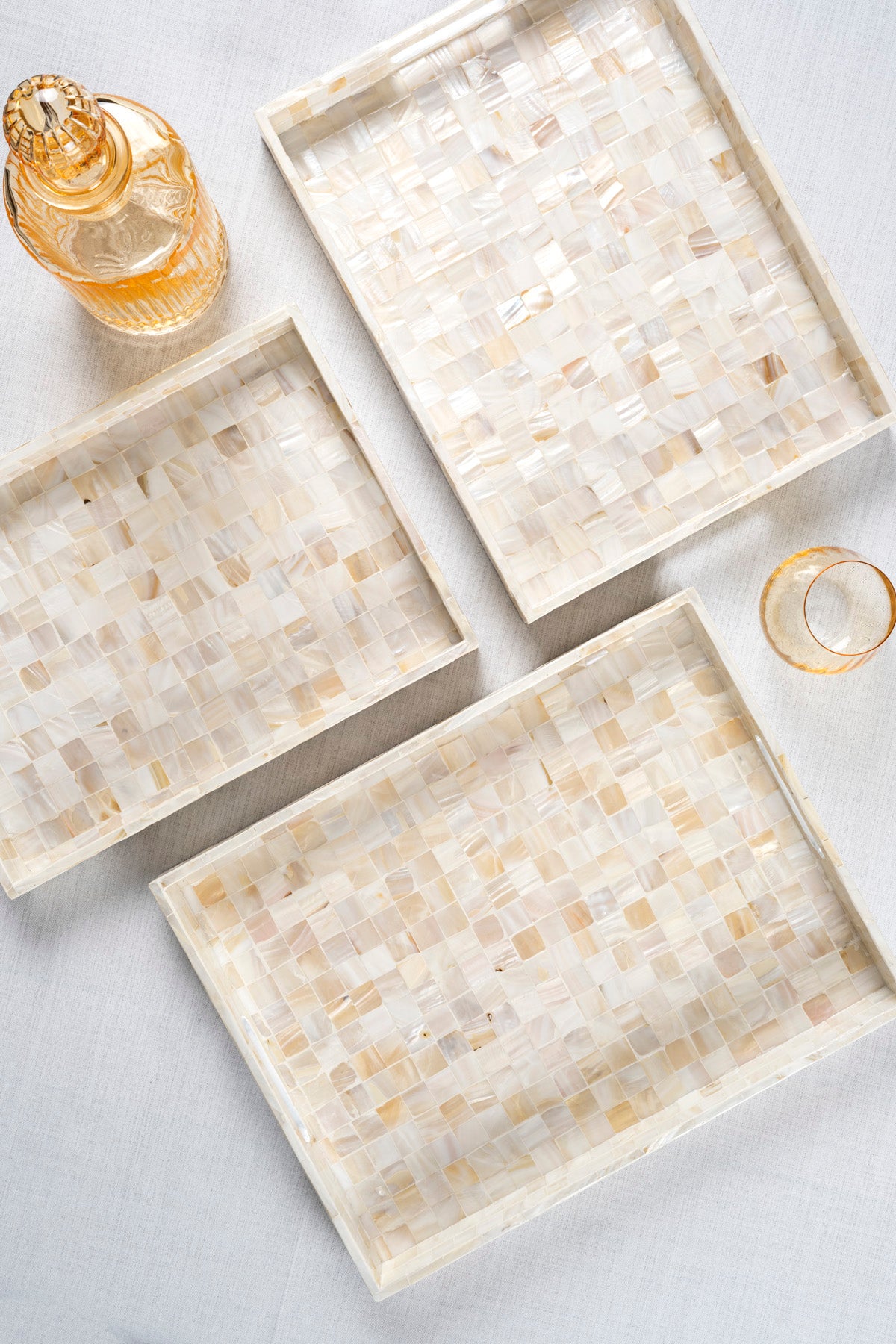 Meander Sedefli Mozaik Damalı  3 Lü Dekoratif Tepsi 4325