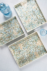 Meander Sedefli Mozaik Çiçekli Multi 3 Lü Dekoratif Tepsi 4327