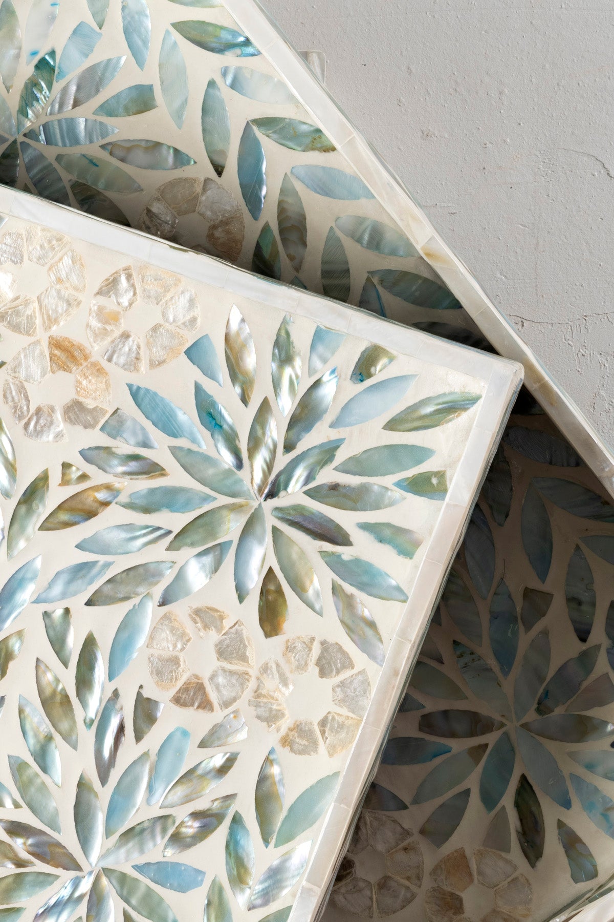 Meander Sedefli Mozaik Çiçekli Multi 3 Lü Dekoratif Tepsi 4327