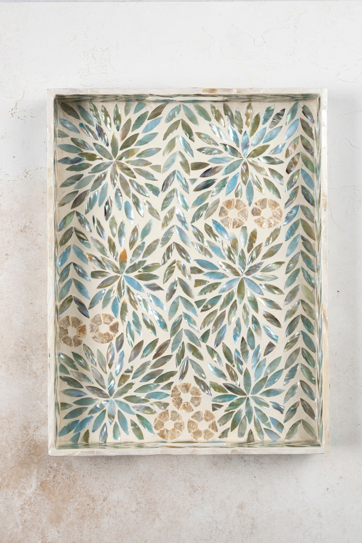 Meander Sedefli Mozaik Çiçekli Multi 3 Lü Dekoratif Tepsi 4327