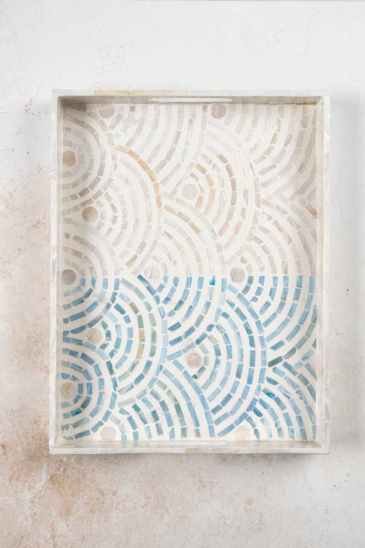 Meander Sedefli Mozaik Krem Mavi  3 Lü Dekoratif Tepsi 4328