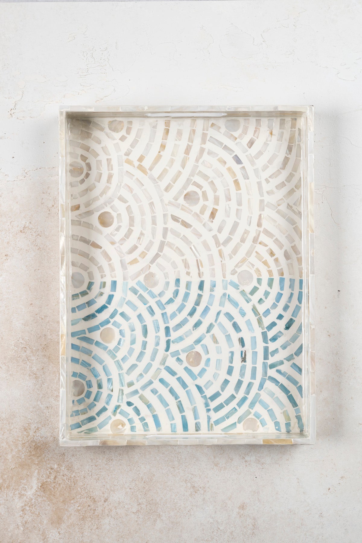 Meander Sedefli Mozaik Krem Mavi  3 Lü Dekoratif Tepsi 4328