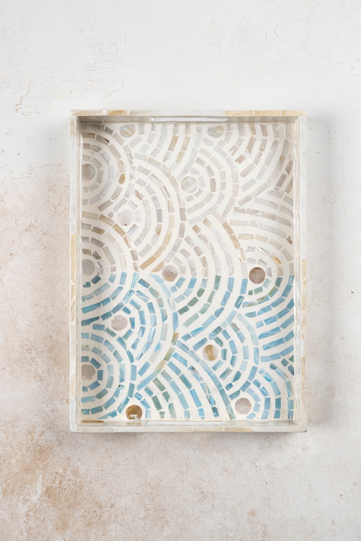 Meander Sedefli Mozaik Krem Mavi  3 Lü Dekoratif Tepsi 4328