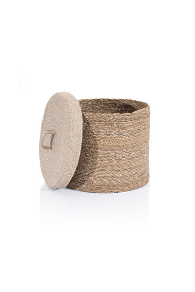 Meander Su Sümbülü Dekoratif Natural Bej Kapaklı Sepet 32x27 5054