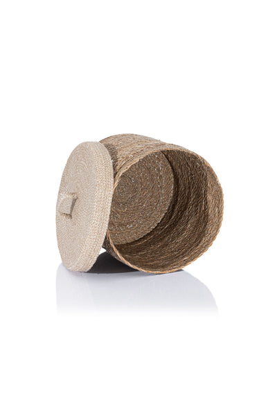 Meander Su Sümbülü Dekoratif Natural Bej Kapaklı Sepet 32x27 5054