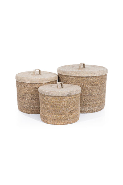 Meander Su Sümbülü Dekoratif Natural Bej Kapaklı Sepet 32x27 5054