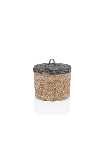 Meander Su Sümbülü Dekoratif Natural Siyah Kapaklı Sepet 27x22 5058