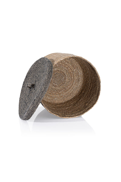 Meander Su Sümbülü Dekoratif Natural Siyah Kapaklı Sepet 37x32 5056