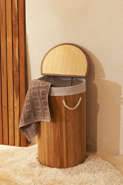 Meander Yuvarlak Bambu Çamaşır Sepeti 35x61 55Lt 5113