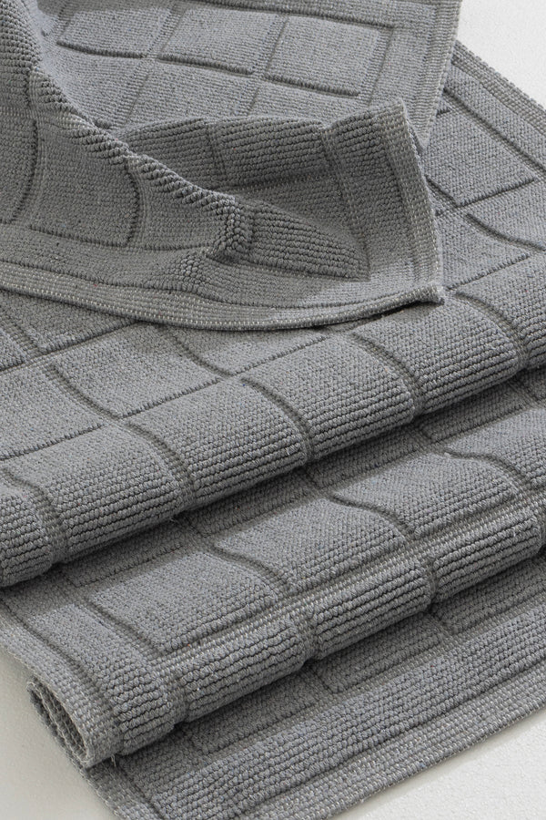 Medea Gri 2'li Pamuk Kare Desenli Banyo Paspas Takımı 60x100 60x50 8596