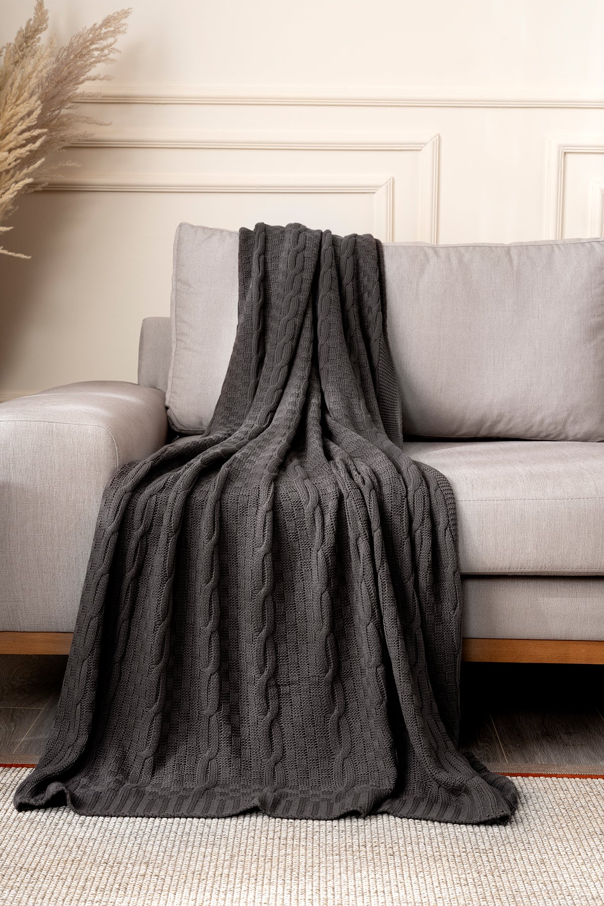 Mendi Gri Akrilik Throw Tv Battaniyesi 130X170 2533