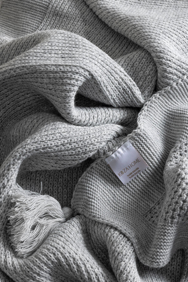 Miel Gri Kenarı Ponponlu Çift Kişilik Battaniye 200x220 37105